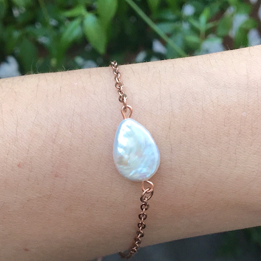 Freshwater Baroque Pearl + Rose Gold Stacking Bracelet - Picture 9 of 10